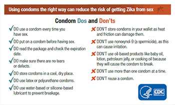 Vista en miniatura de la hoja informativa Usar condones correctamente puede reducir el riesgo de contraer zika por vía sexual