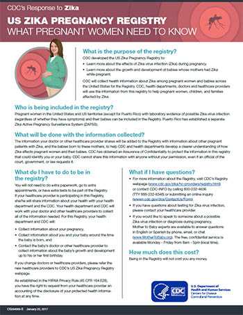 US Zika Pregnancy Registry Healthcare Providers: How to Register Patients infographic thumbnail