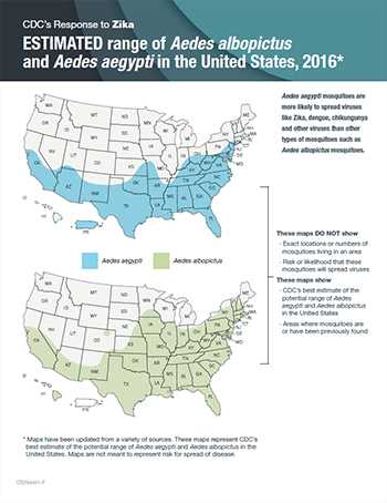 Estimated range of Aedes aegypti and Aedes albopictus in the United States, 2016 fact sheet thumbnail