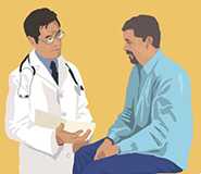 lustración de un hombre conversando con un médico