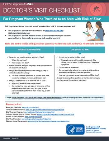  Doctors visit checklist: For pregnant women who traveled to an area with Zika fact sheet thumbnail
