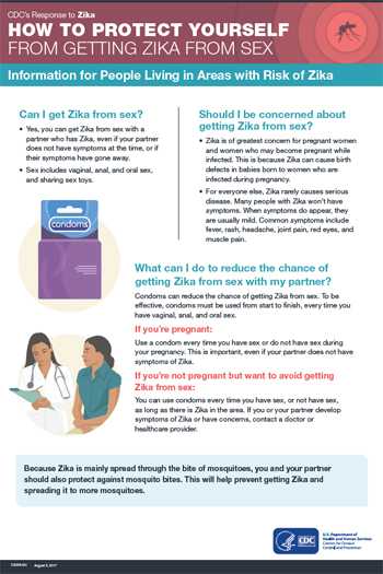 How to Protect yourself from getting zika from Sex Information for people living in areas with zika fact sheet thumbnail