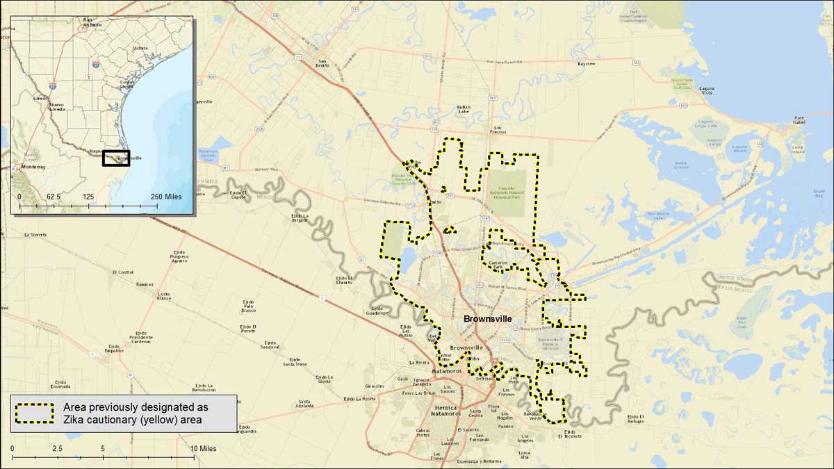 Map of Brownsville, Texas where a locally-transmitted case of Zika was reported