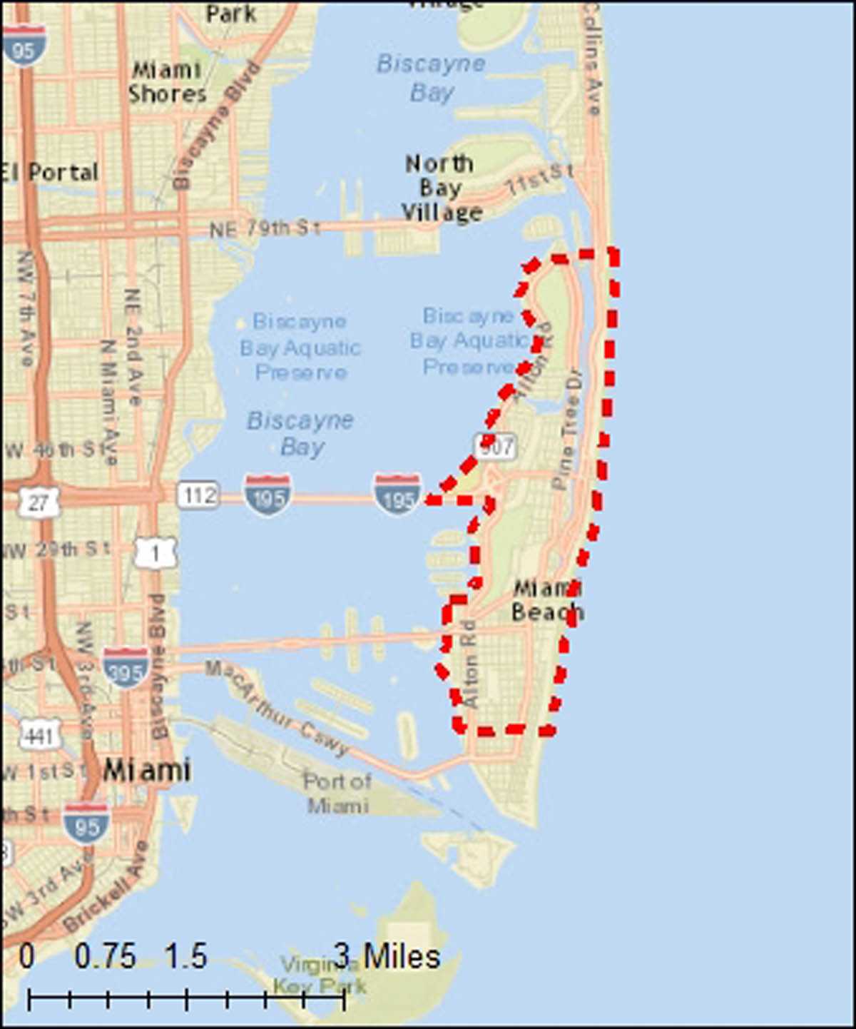 Map of Miami Beach where there is active Zika transmissions