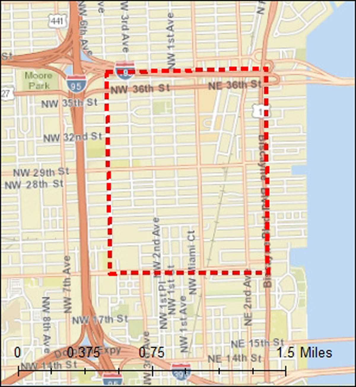 Map of the Wynwood area of Miami where there was active Zika transmission