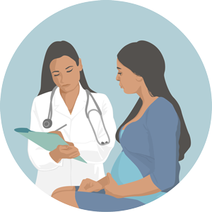 Imagen de una mujer embarazada hablando con su médico