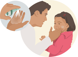 Graphic of dad applying insect repellent to child