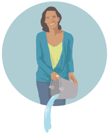 ilustración de una mujer volcando el agua de un balde