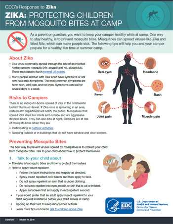 Zika: Protecting Children from Mosquito Bites at Camp fact sheet thumbnail