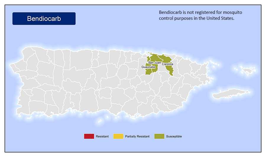 Map of insecticide resistance to Bendiocarb in Puerto Rico.