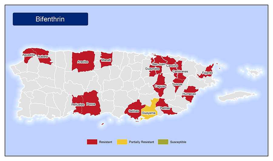 •	Map of insecticide resistance to Bifenthrin in Puerto Rico.