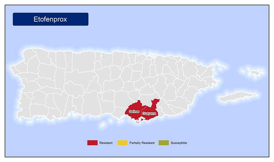 •	Map of insecticide resistance to Etofenprox in Puerto Rico.