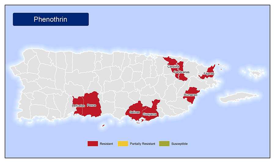•	Map of insecticide resistance to Phenothrin in Puerto Rico.