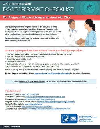 Doctor's visit checklist: For pregnant women living in an area with Zika factsheet thumbnail